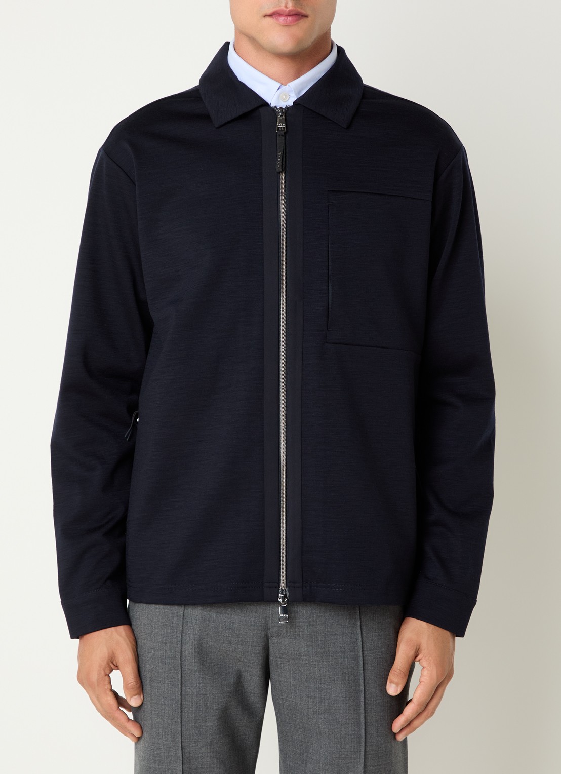 Boggi Milano Regular fit overshirt van wol - detail 3 donkerblauw