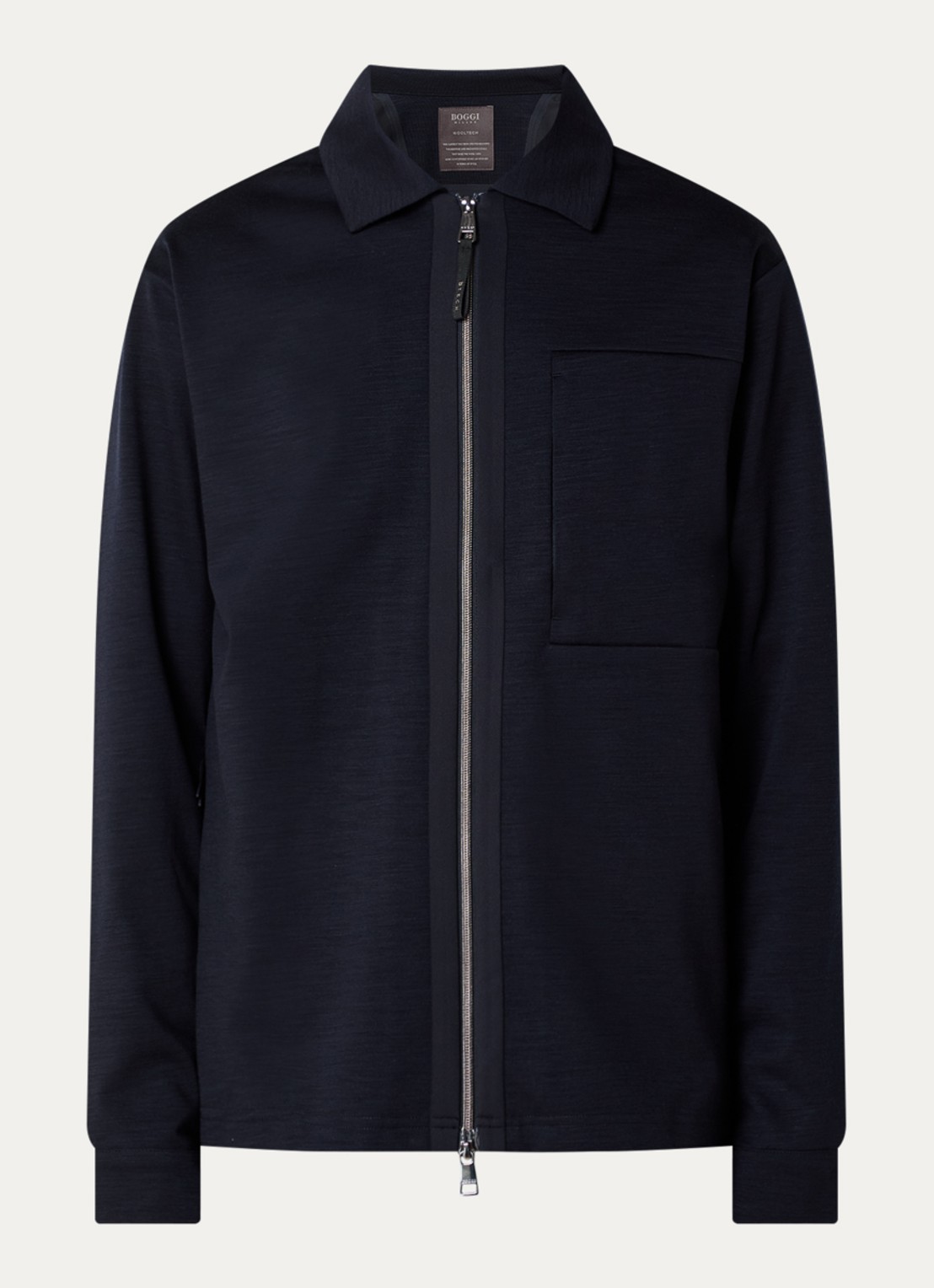 Boggi Milano Regular fit overshirt van wol - voorkant donkerblauw
