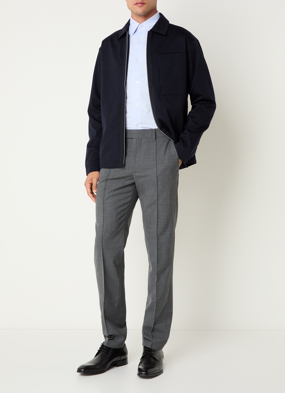 Boggi Milano Regular fit overshirt van wol - voorkant 2 donkerblauw