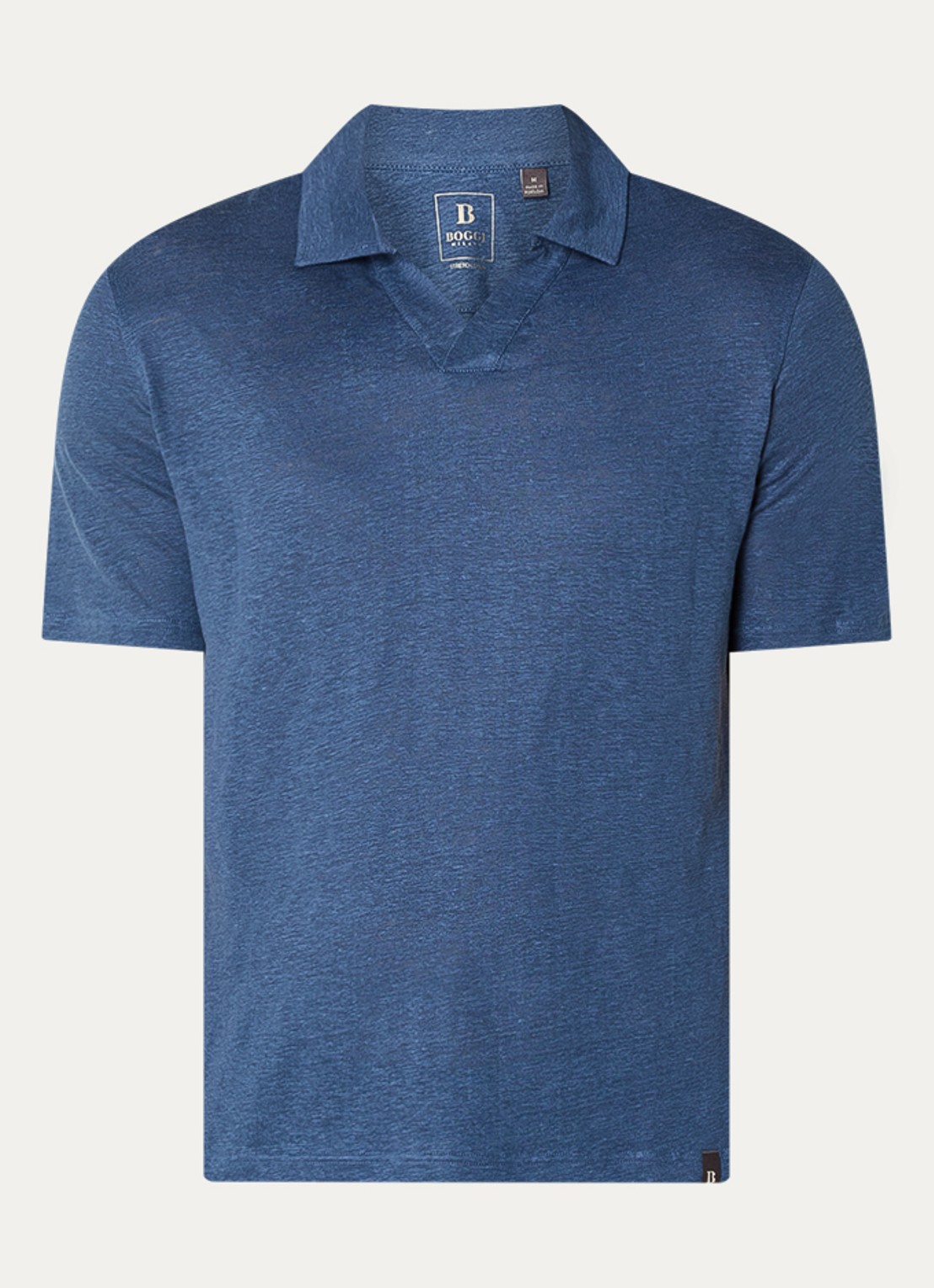 Boggi Milano Regular fit polo in linnenblend met stretch - voorkant petrol