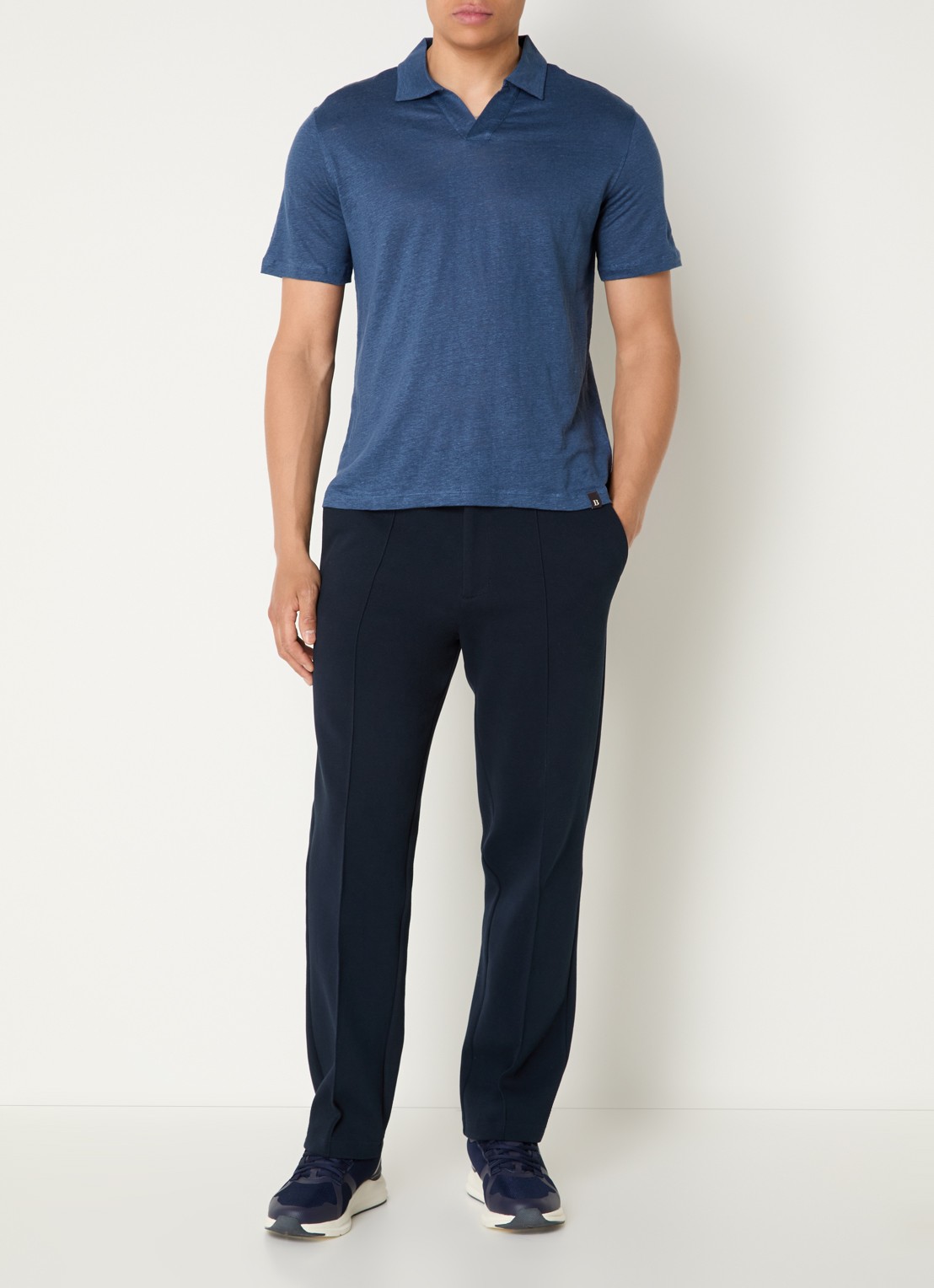 Boggi Milano Regular fit polo in linnenblend met stretch - voorkant 2 petrol