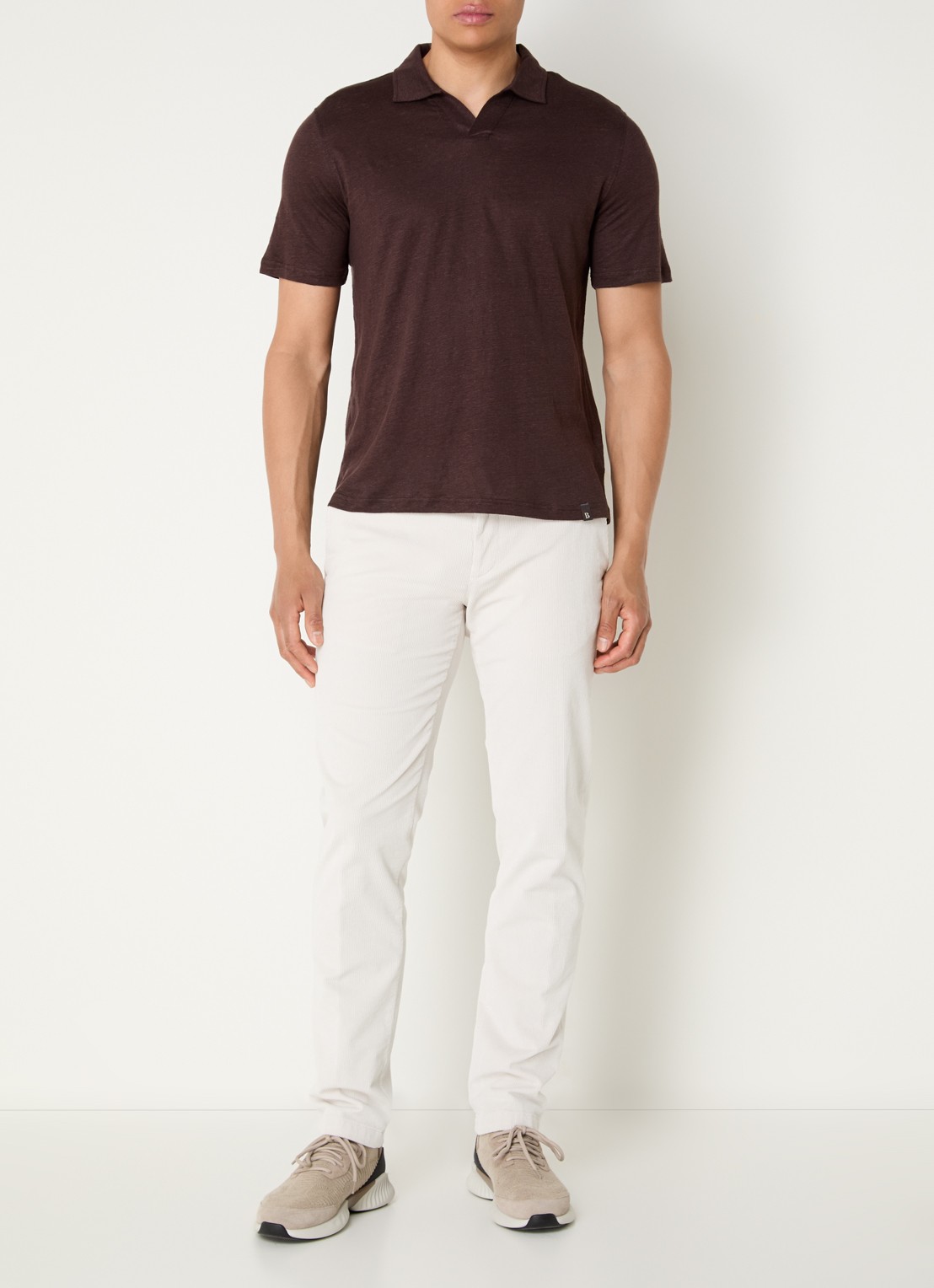 Boggi Milano Regular fit polo in linnenblend met stretch - voorkant 3 donkerbruin
