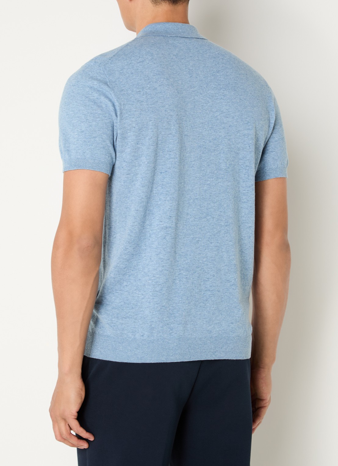 Boggi Milano Regular fit polo in linnenblend met stretch - achterkant blauwgrijs