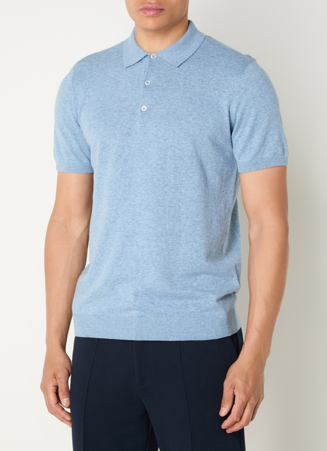 Boggi Milano Regular fit polo in linnenblend met stretch - detail 4 blauwgrijs