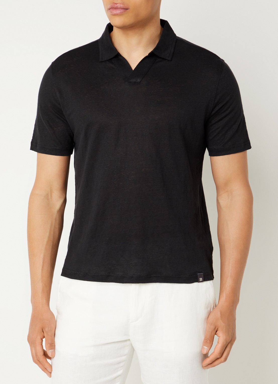 Boggi Milano Regular fit polo in linnenblend - detail 4 zwart