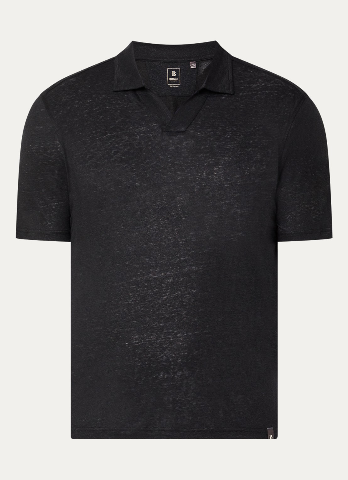 Boggi Milano Regular fit polo in linnenblend - voorkant 2 zwart
