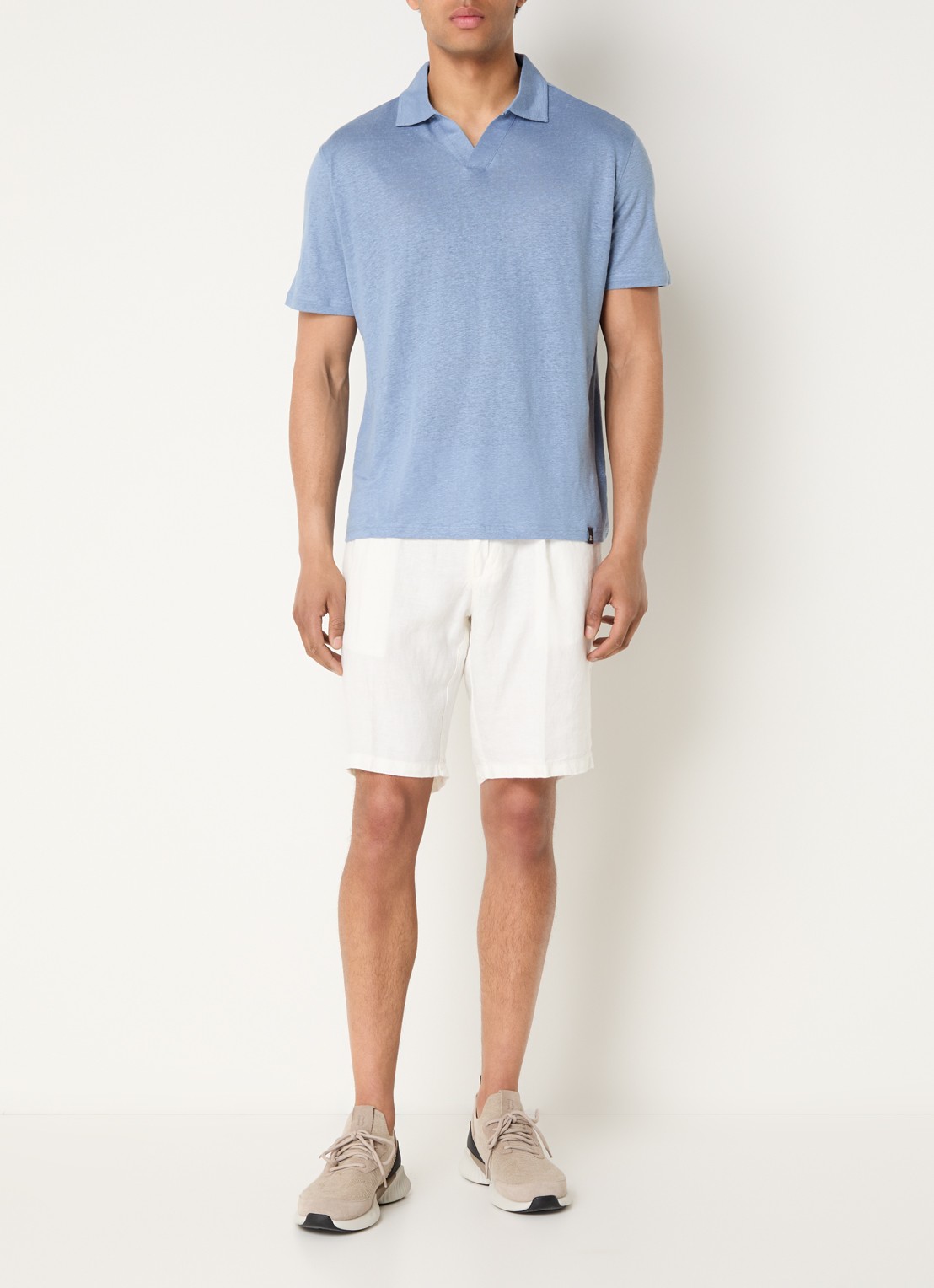 Boggi Milano Regular fit polo in linnenblend - voorkant 3 blauwgrijs