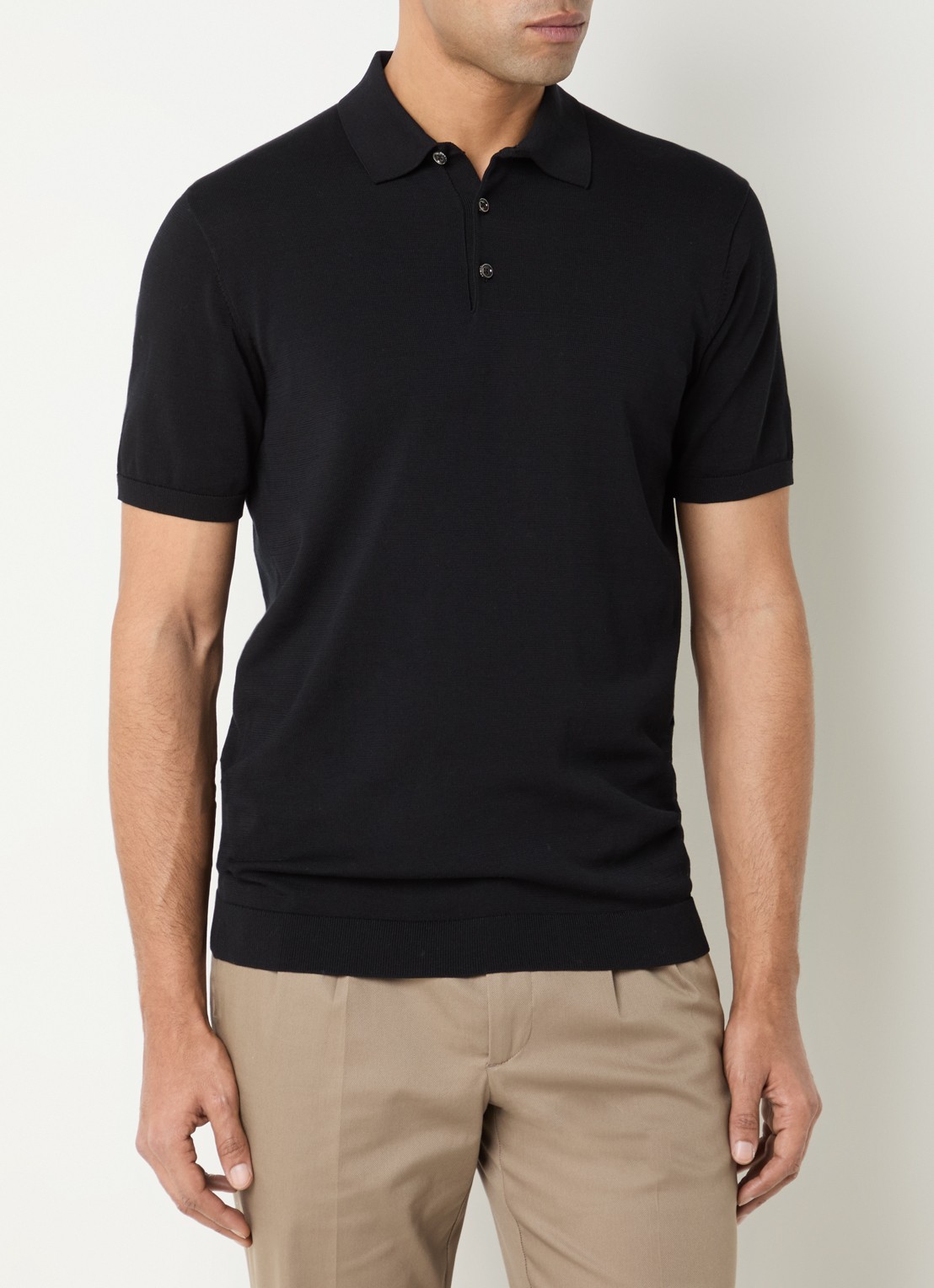 Boggi Milano Regular fit polo in zijdeblend - detail 4 zwart