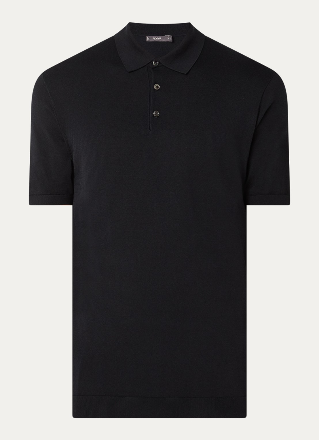 Boggi Milano Regular fit polo in zijdeblend - voorkant zwart