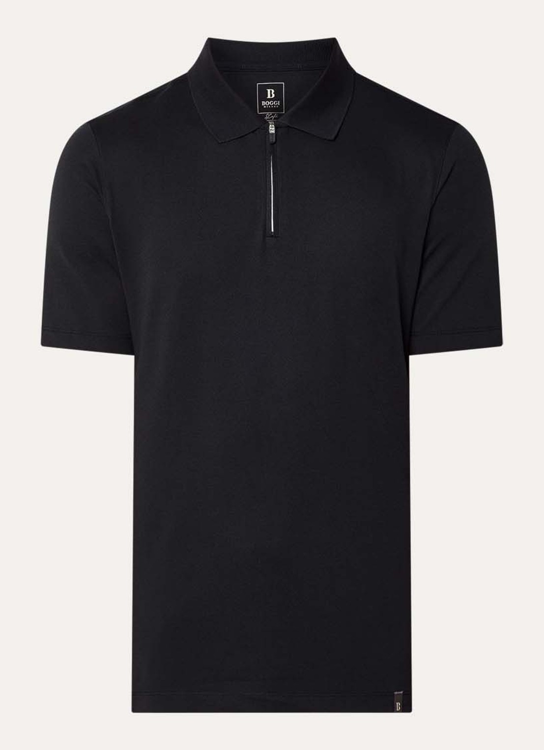 Boggi Milano Regular fit polo met halve rits - voorkant 2 zwart