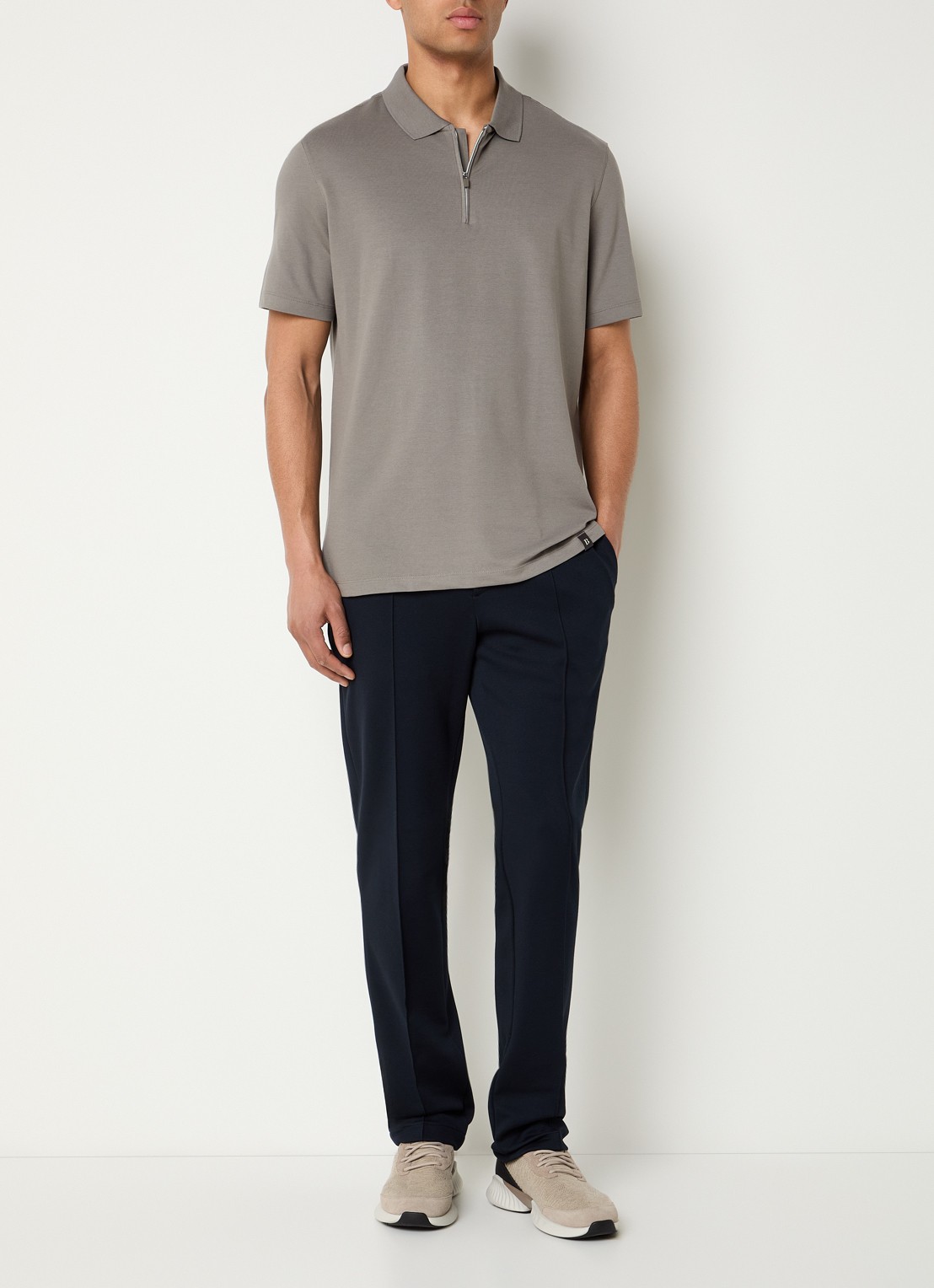 Boggi Milano Regular fit polo met halve rits - voorkant 2 zand