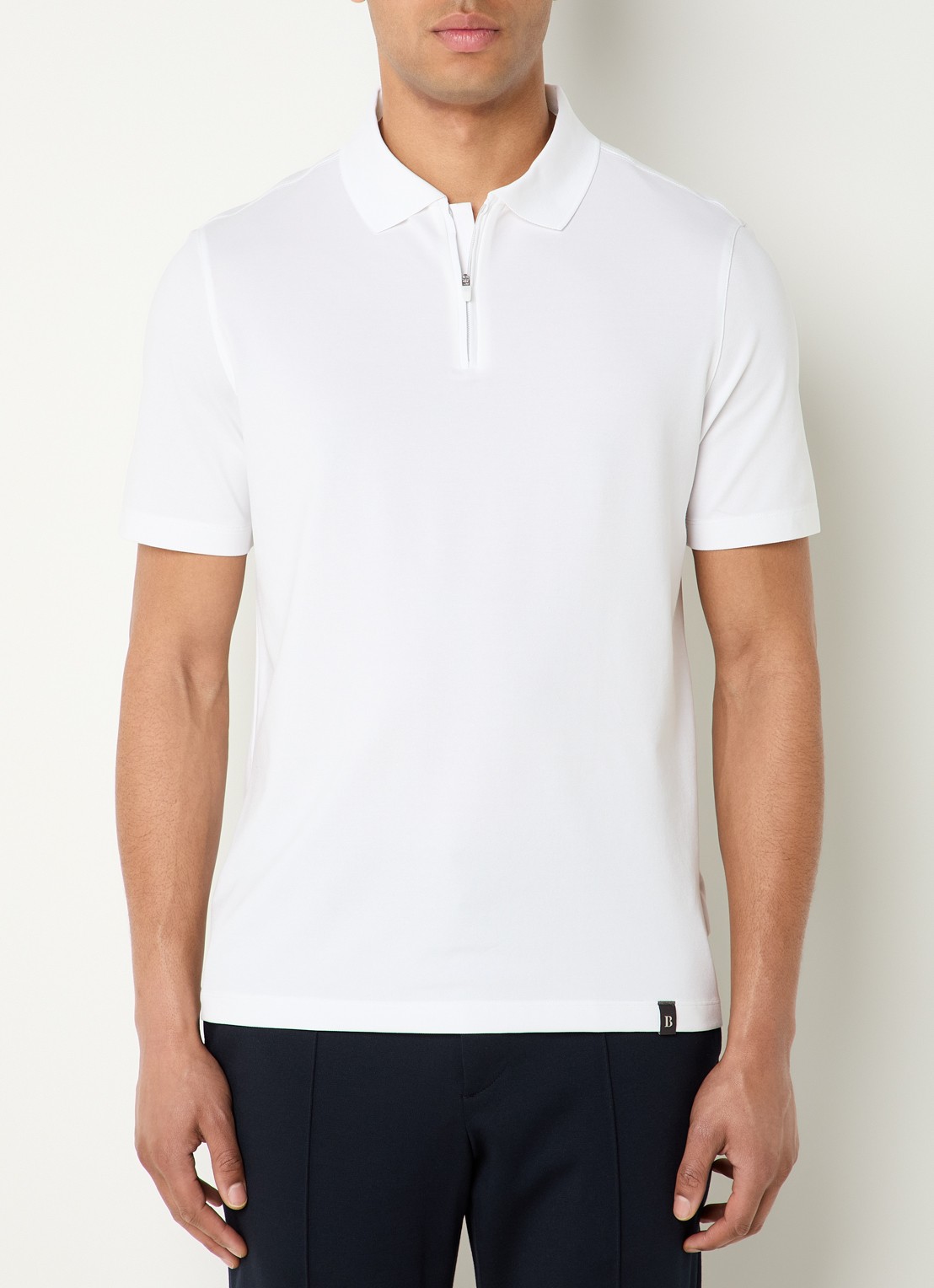 Boggi Milano Regular fit polo met halve rits - detail wit