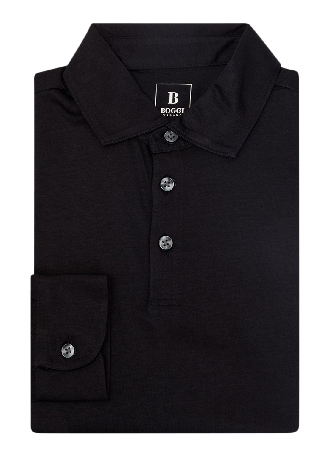 Boggi Milano Regular fit polo met lange mouw - voorkant zwart