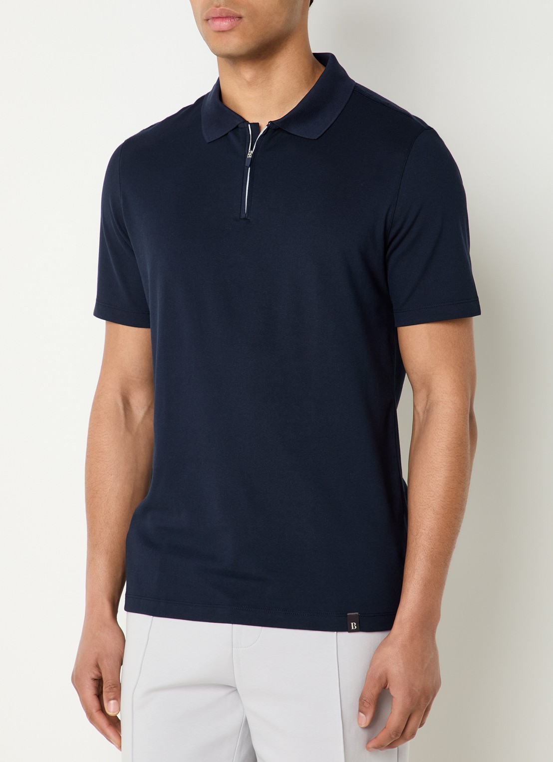 Boggi Milano Regular fit polo met met halve rits - detail 4 donkerblauw