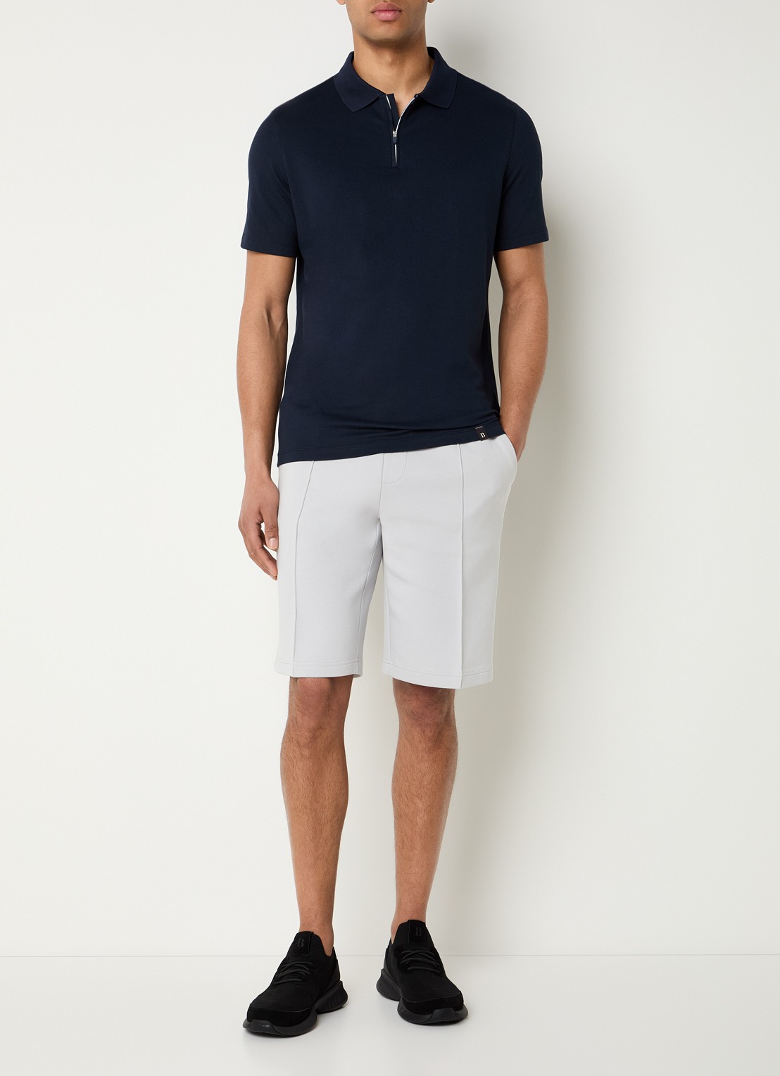 Boggi Milano Regular fit polo met met halve rits - voorkant 2 donkerblauw