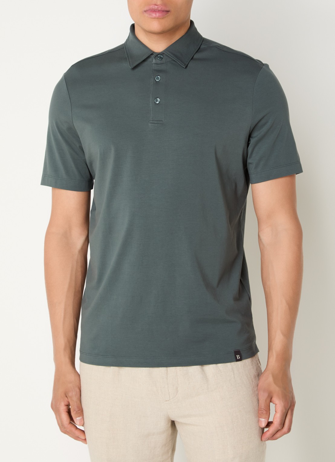 Boggi Milano Regular fit polo met stretch - detail 4 olijfgroen