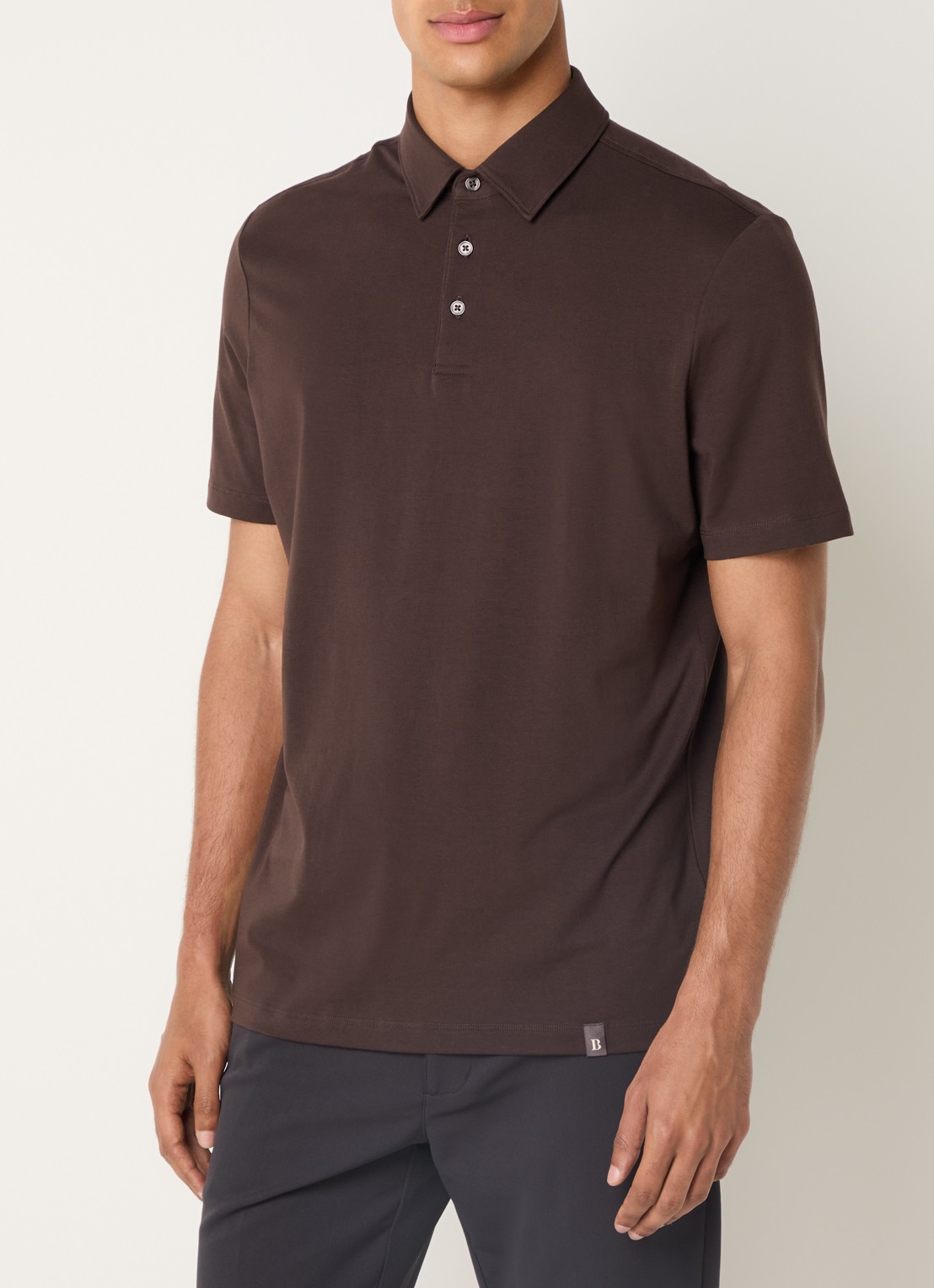 Boggi Milano Regular fit polo met stretch - detail donkerbruin