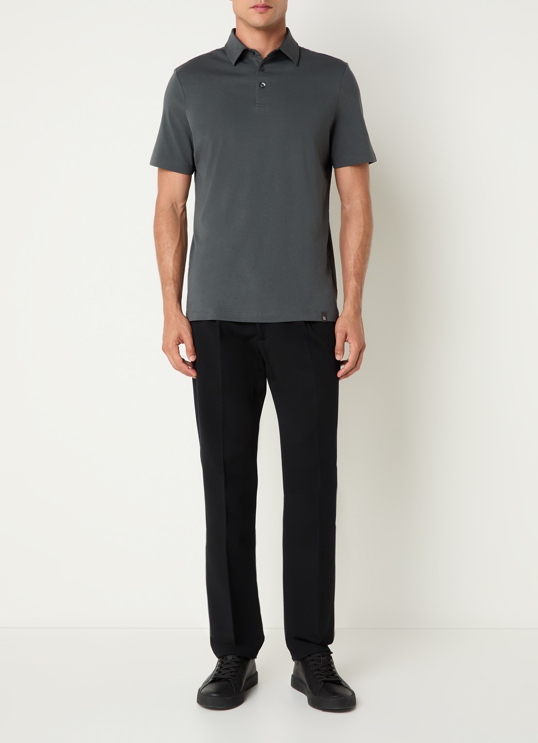 Boggi Milano Regular fit polo met stretch - voorkant 2 donkergrijs