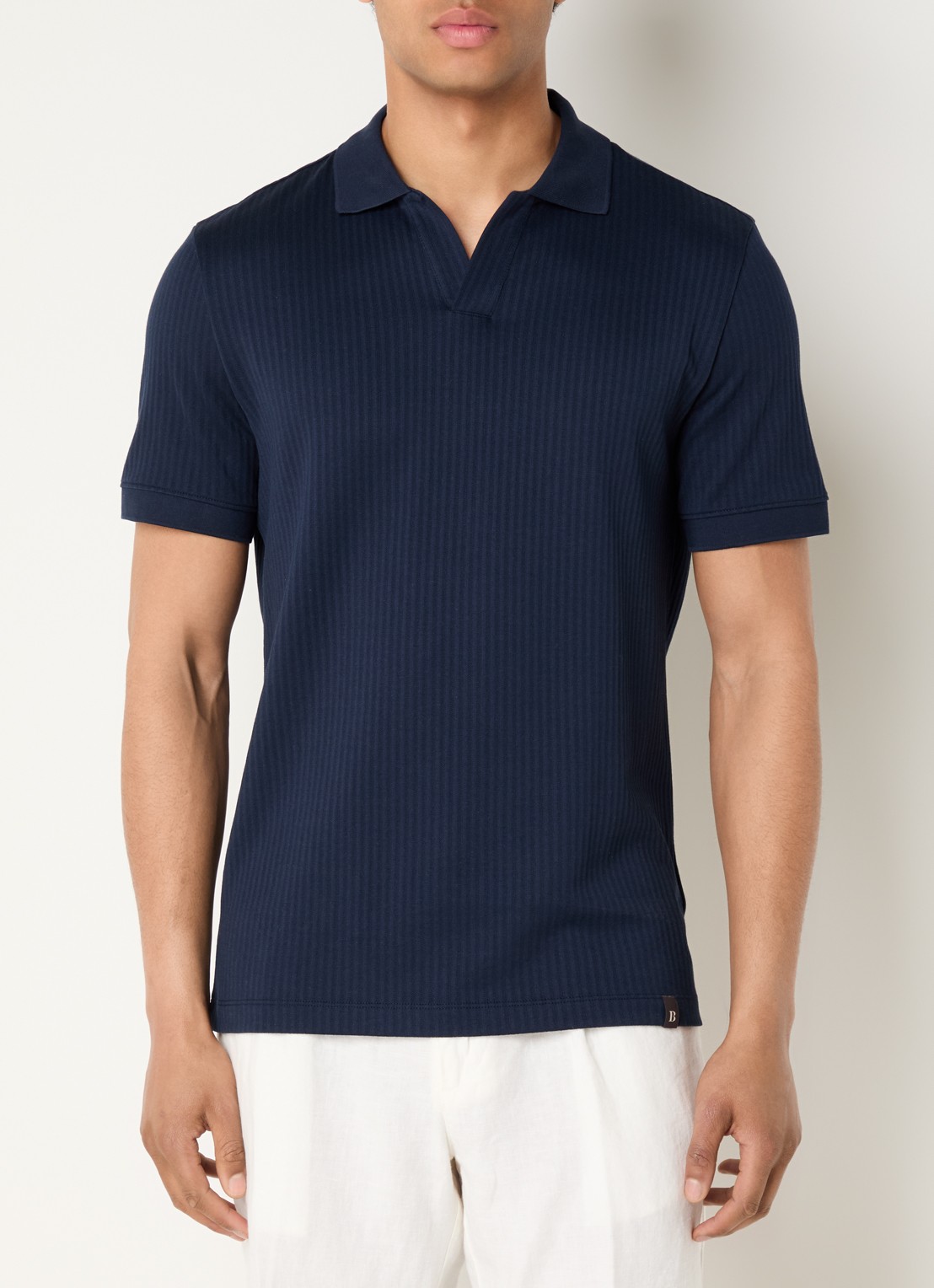 Boggi Milano Regular fit polo met structuur - detail donkerblauw