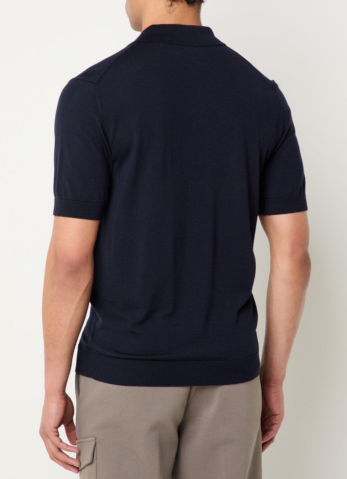 Boggi Milano Regular fit polo van wol met stretch - achterkant 3 donkerblauw