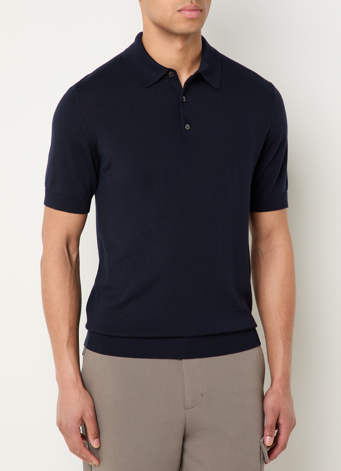 Boggi Milano Regular fit polo van wol met stretch - detail 4 donkerblauw