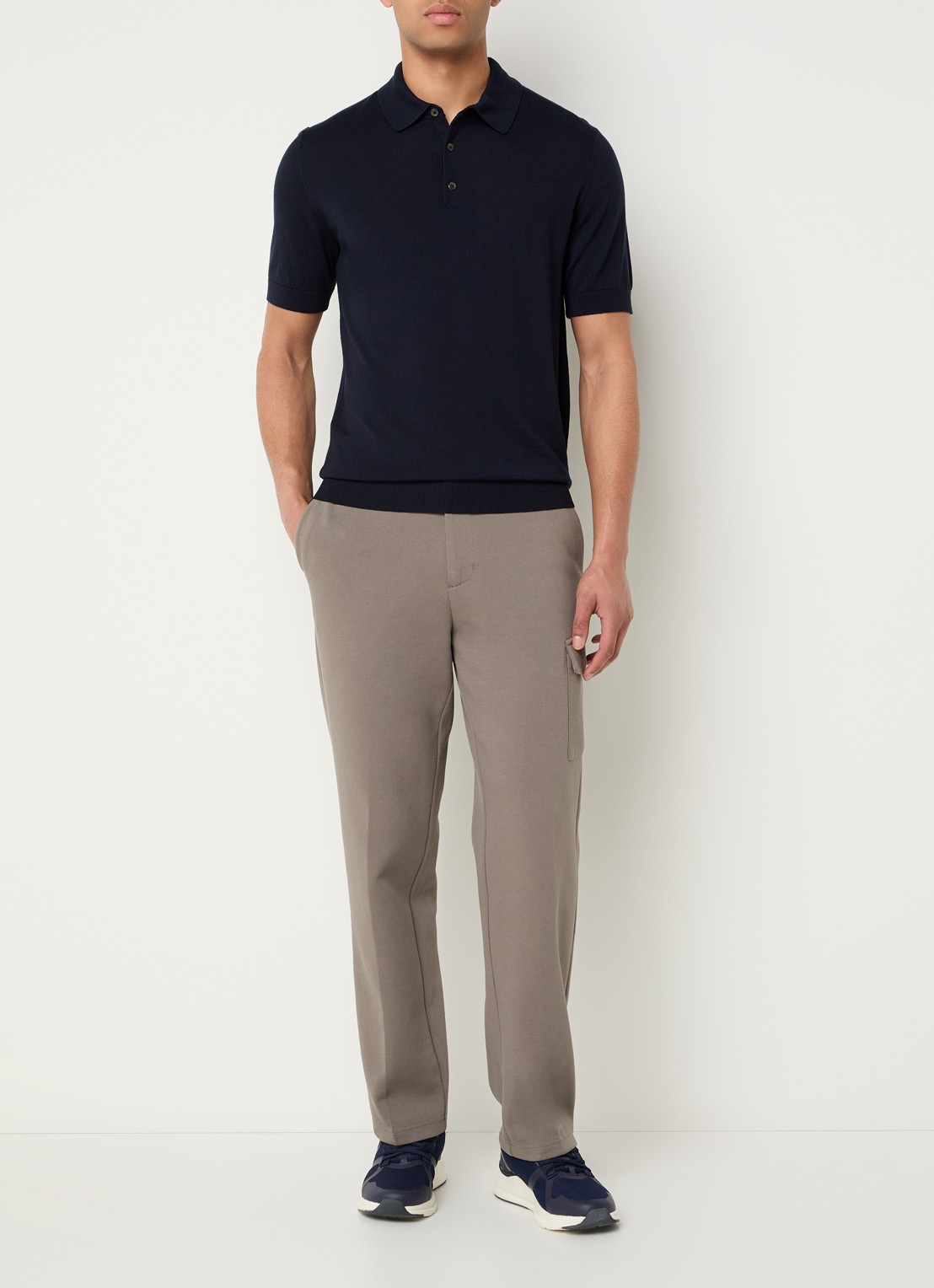 Boggi Milano Regular fit polo van wol met stretch - voorkant 2 donkerblauw