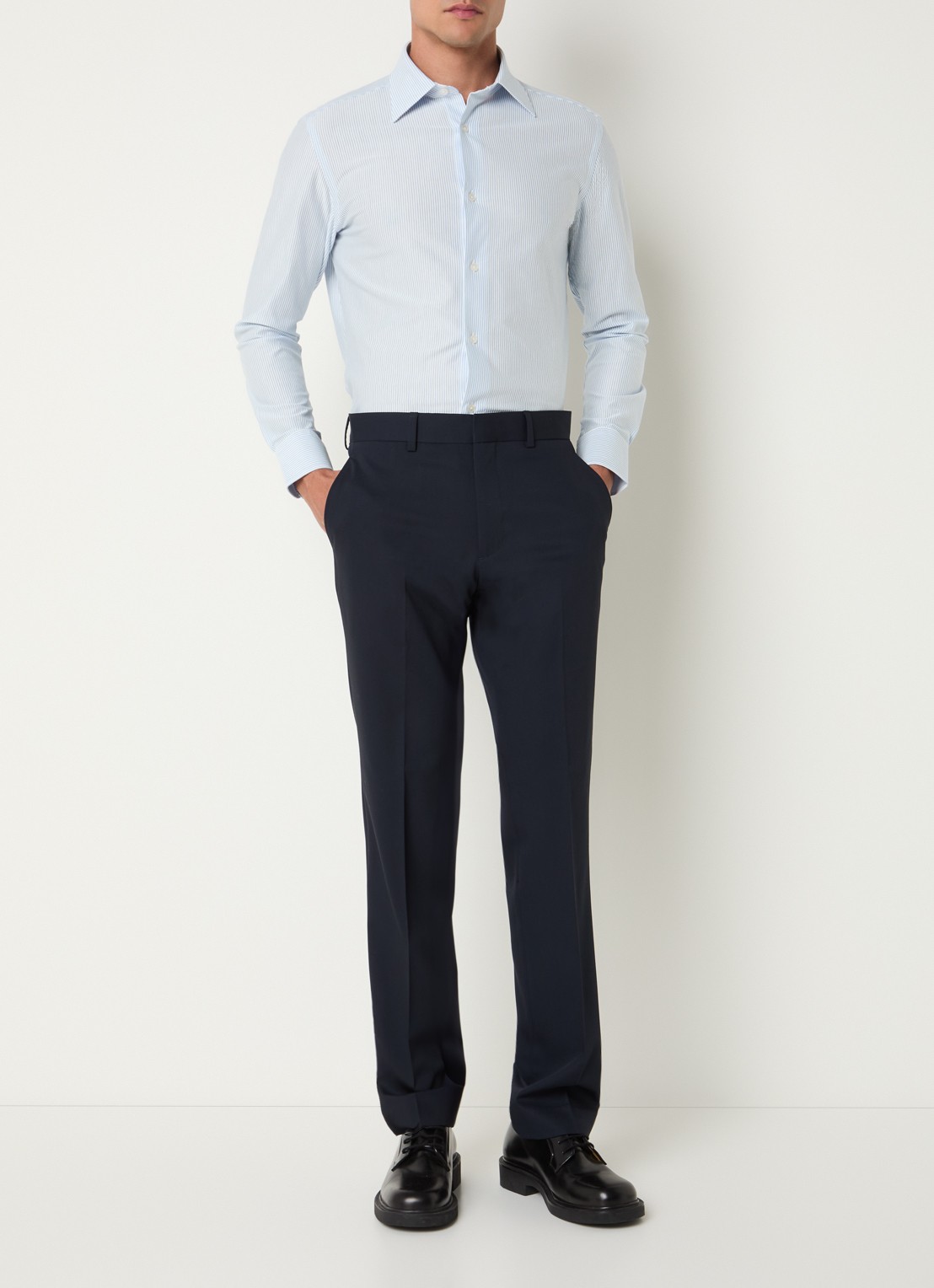 Boggi Milano Regular fit strijkvrij overhemd met kent kraag en streepprint - voorkant 2 lichtblauw