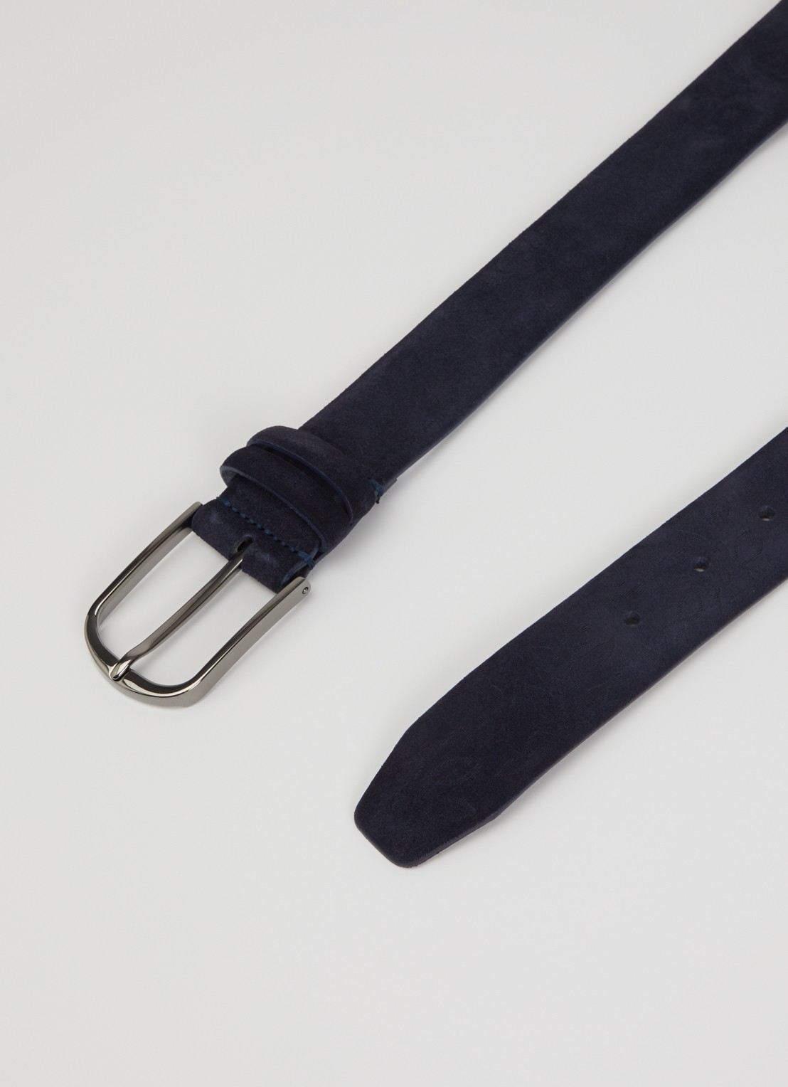 Boggi Milano Riem van suède met bloemenprint - detail donkerblauw
