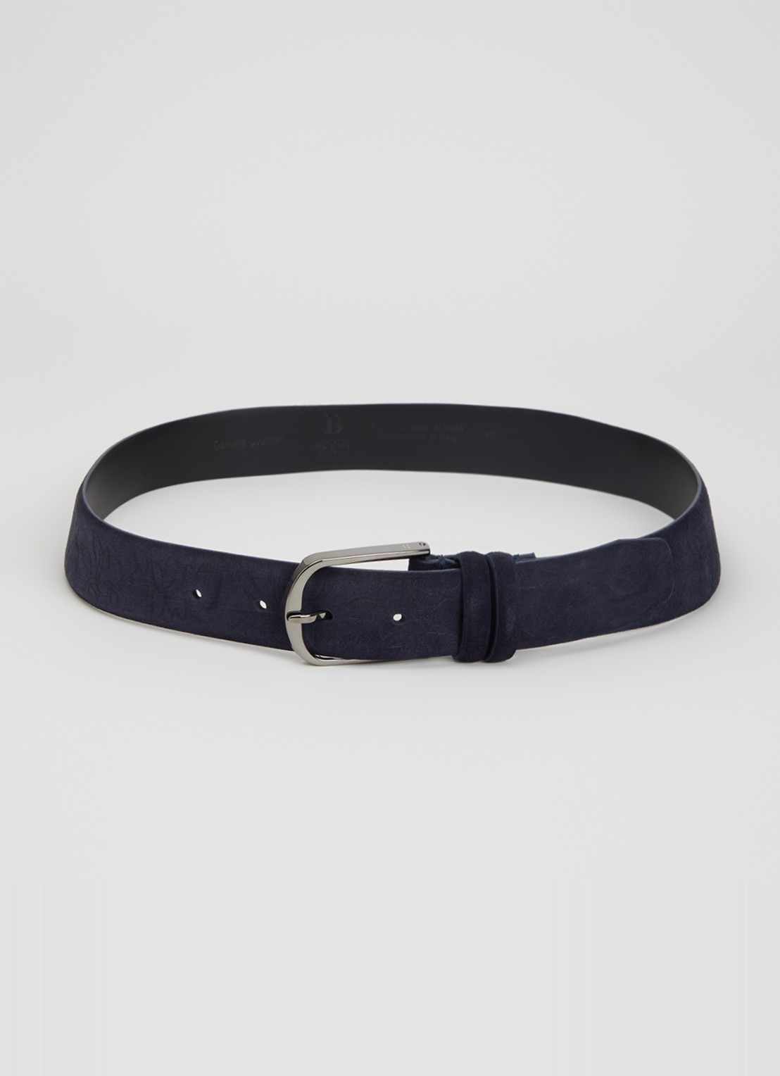 Boggi Milano Riem van suède met bloemenprint - voorkant 2 donkerblauw