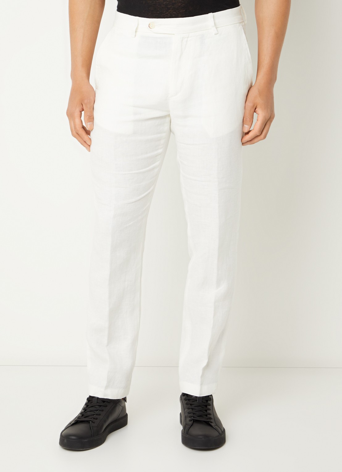 Boggi Milano Slim fit chino van linnen met steekzakken - detail gebroken wit