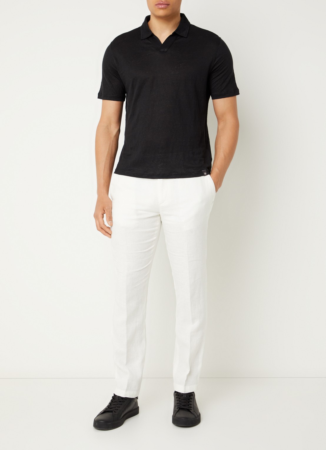 Boggi Milano Slim fit chino van linnen met steekzakken - voorkant 4 gebroken wit
