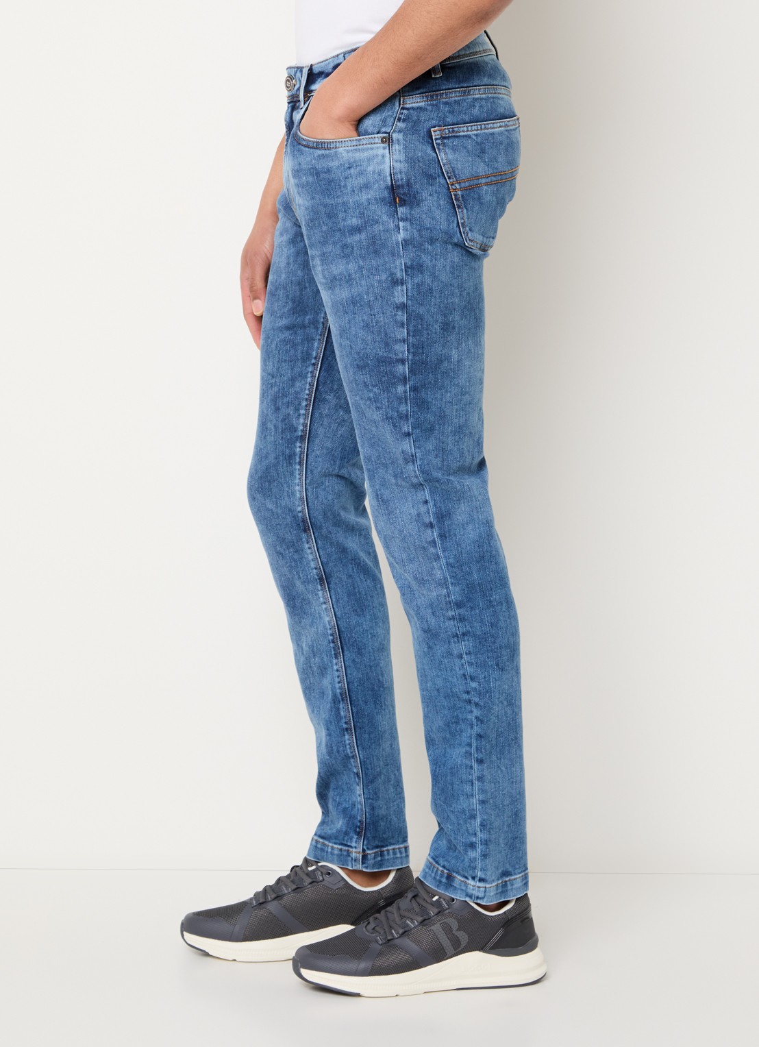 Boggi Milano Slim fit jeans met medium wassing - detail 5 indigo