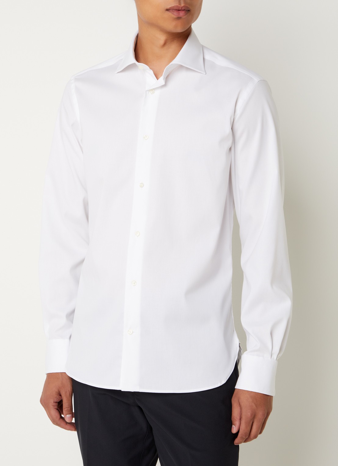 Boggi Milano Slim fit overhemd met cut away kraag  - detail wit
