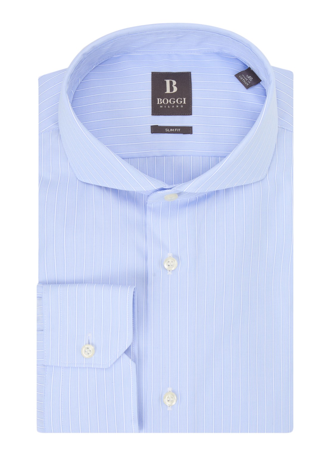Boggi Milano Slim fit overhemd met streepprint  - voorkant lichtblauw