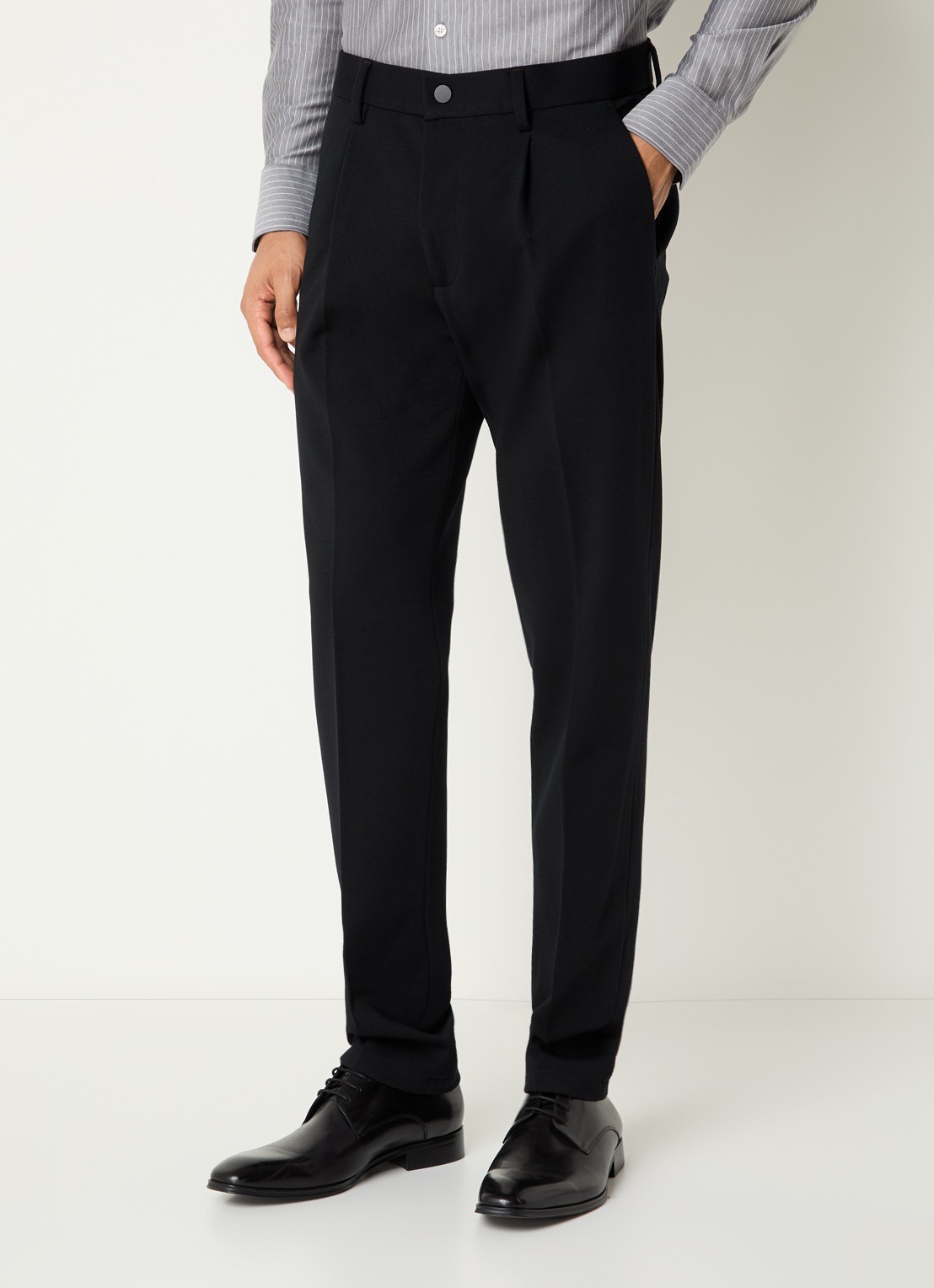 Boggi Milano Slim fit pantalon in wolblend met steekzakken - detail zwart