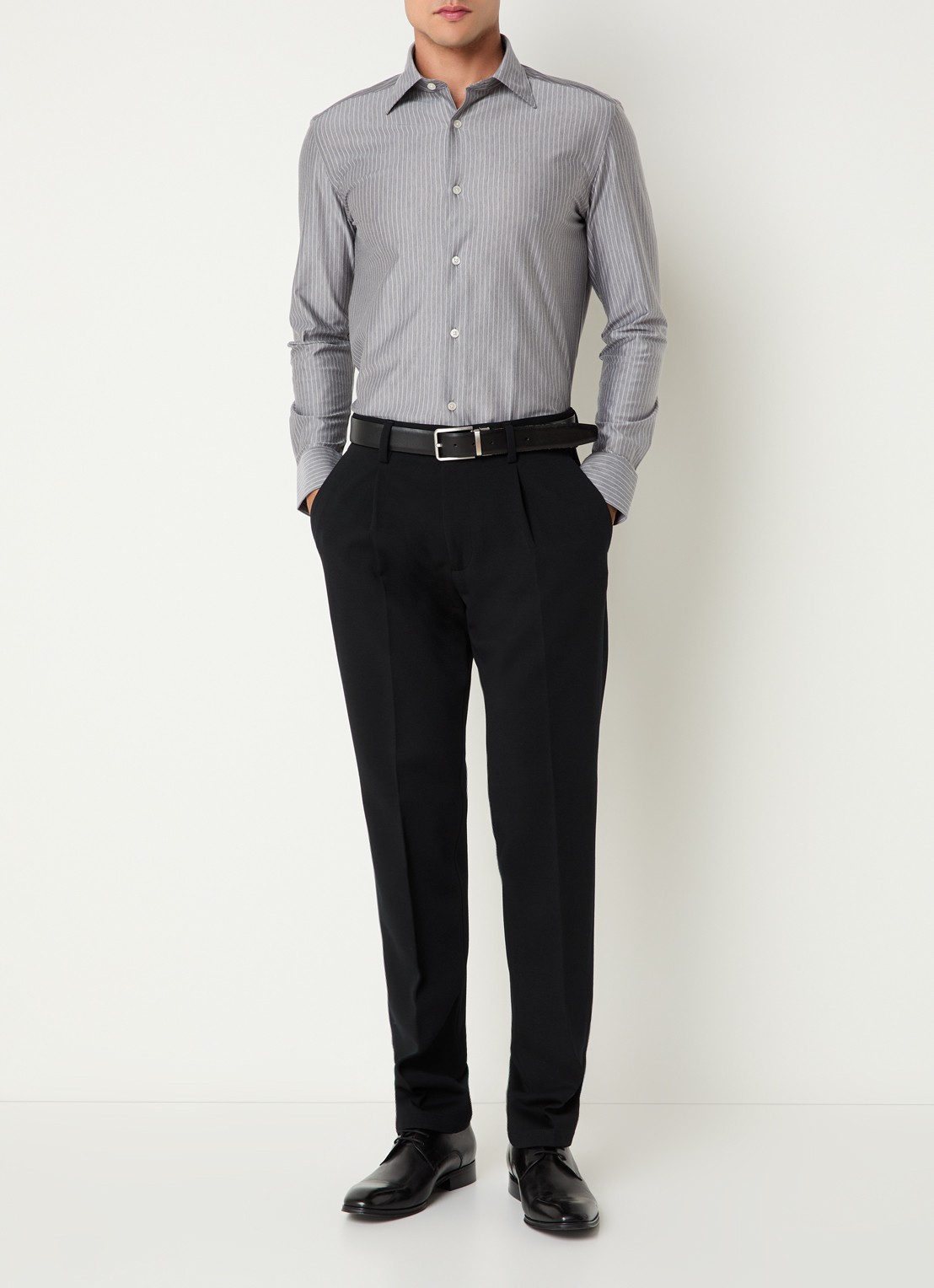 Boggi Milano Slim fit pantalon in wolblend met steekzakken - voorkant 5 zwart