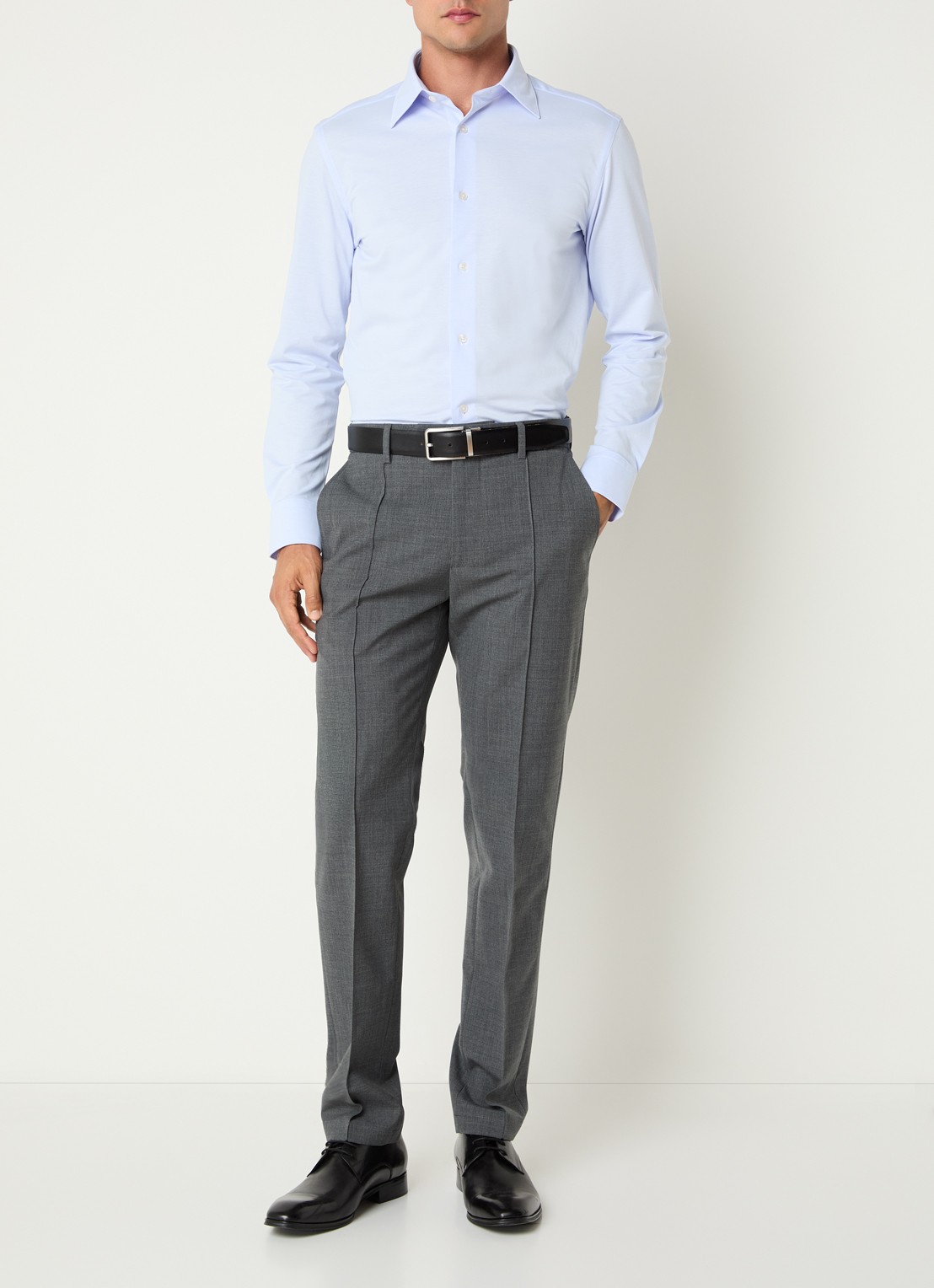 Boggi Milano Slim fit pantalon in wolblend met steekzakken - voorkant 3 donkergrijs