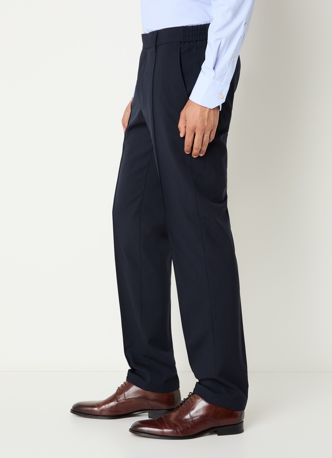 Boggi Milano Slim fit pantalon in wolblend met steekzakken - detail 3 donkerblauw