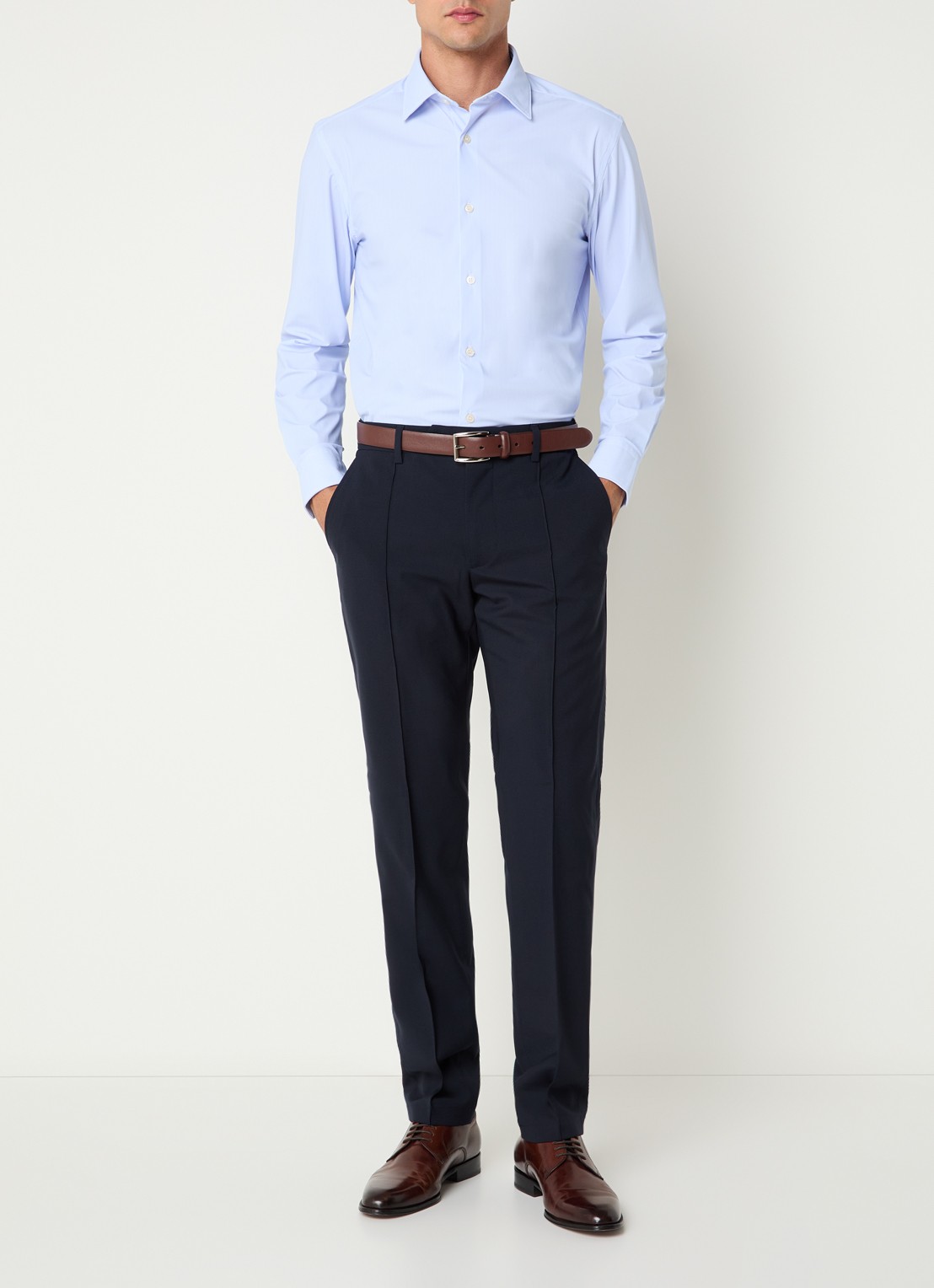 Boggi Milano Slim fit pantalon in wolblend met steekzakken - voorkant 5 donkerblauw
