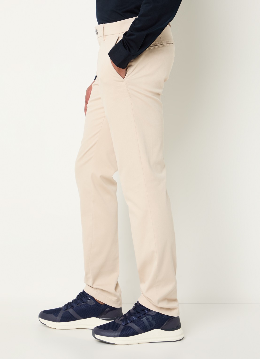 Boggi Milano Slim fit pantalon met steekzakken - detail 4 creme