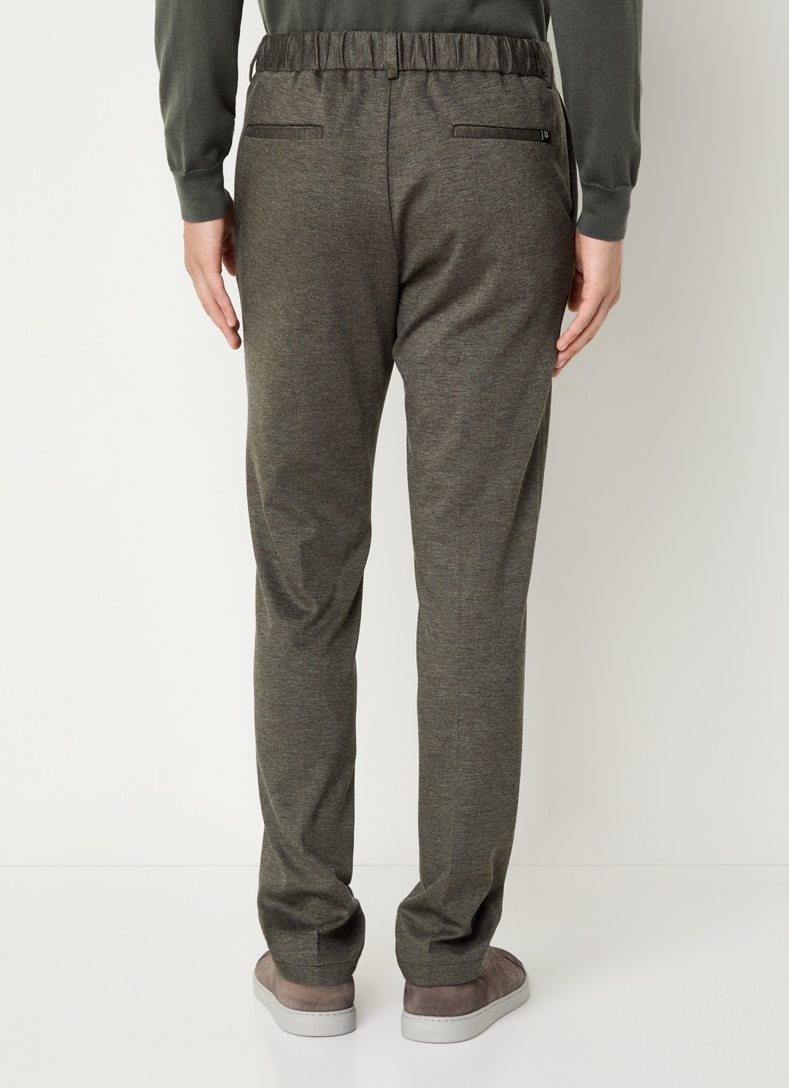 Boggi Milano Slim fit pantalon van jersey met gemêleerd dessin - achterkant 3 bruin