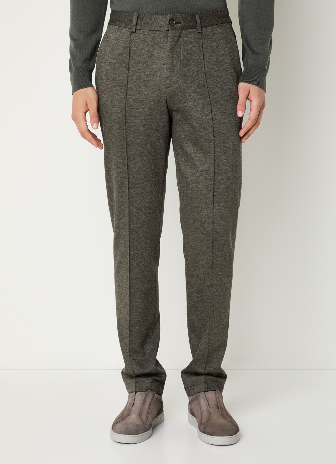 Boggi Milano Slim fit pantalon van jersey met gemêleerd dessin - detail 4 bruin
