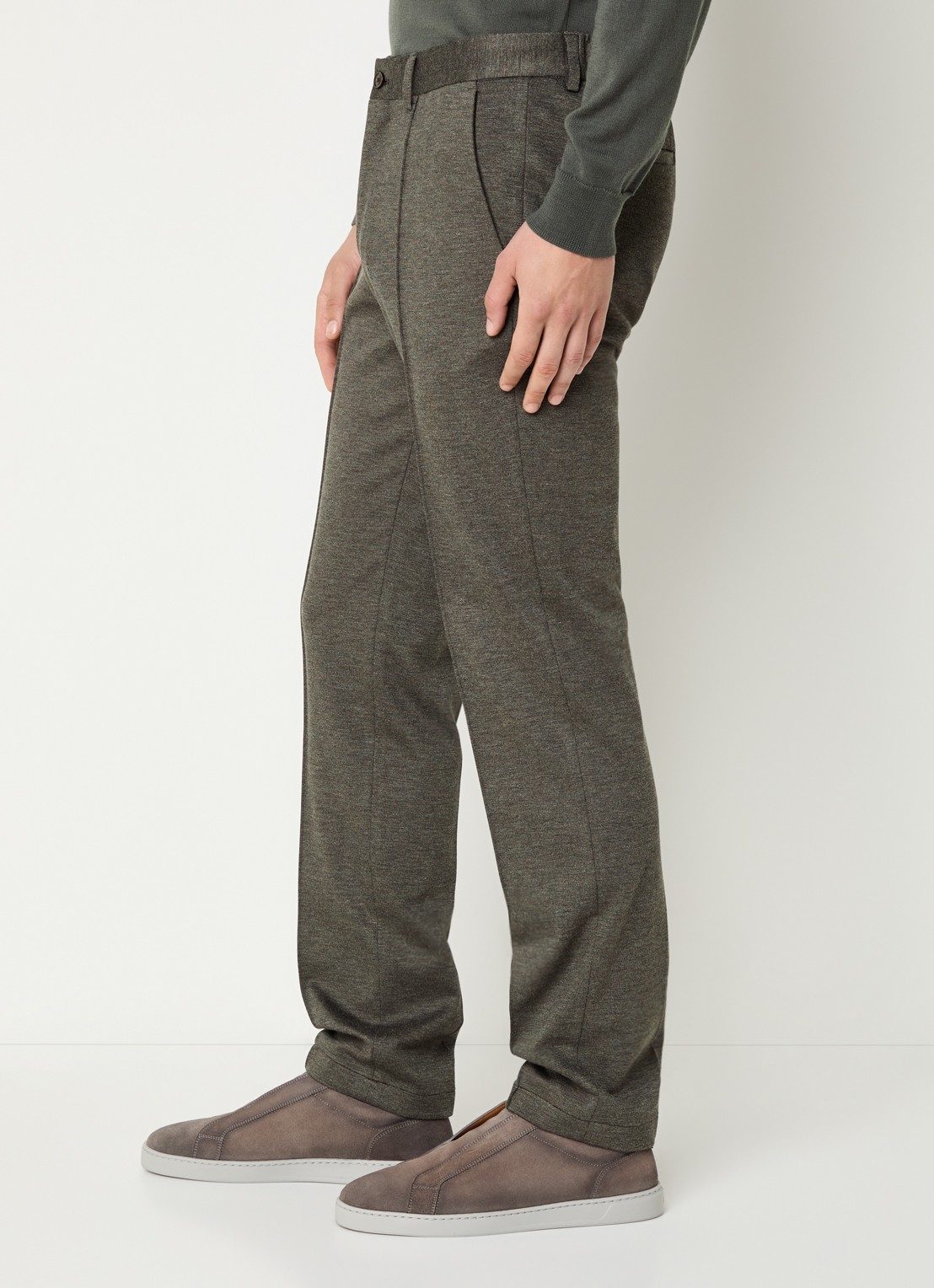 Boggi Milano Slim fit pantalon van jersey met gemêleerd dessin - detail 5 bruin