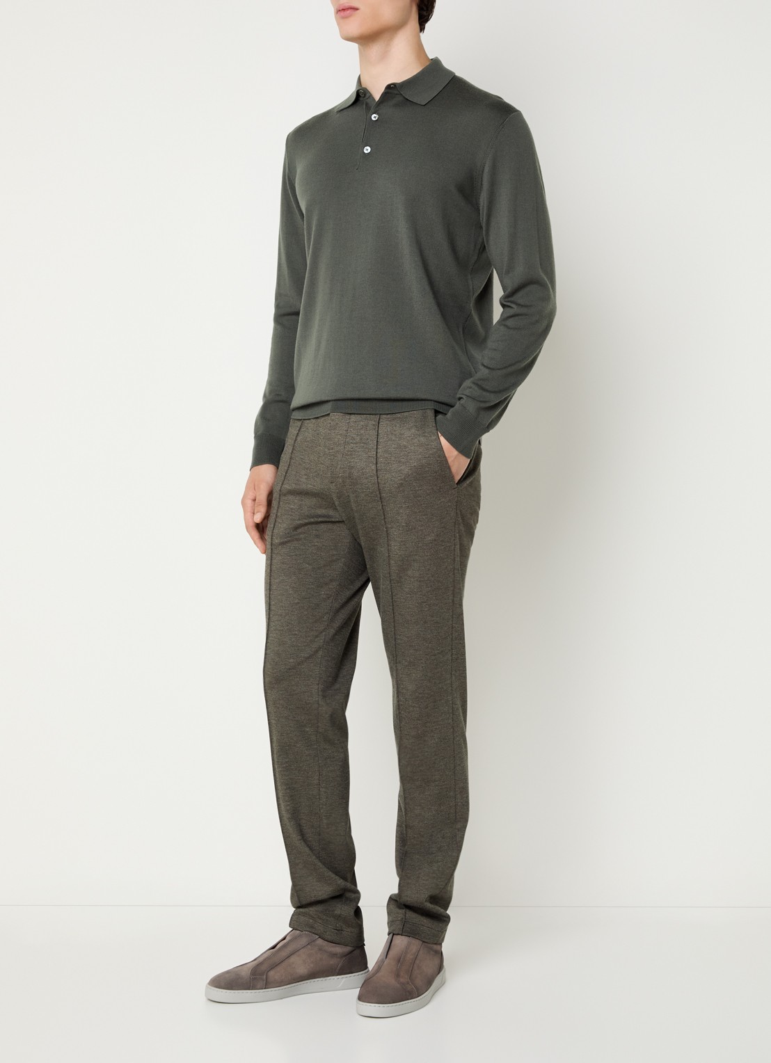Boggi Milano Slim fit pantalon van jersey met gemêleerd dessin - voorkant 2 bruin