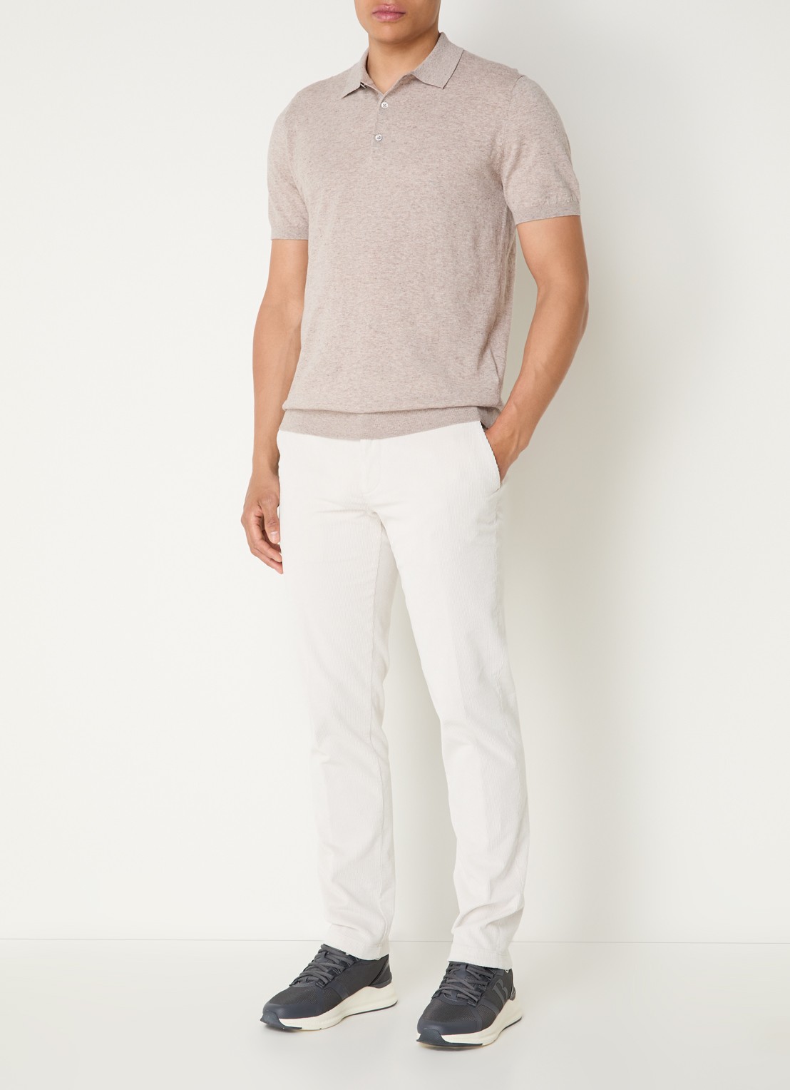 Boggi Milano Slim fit polo in linnenblend - voorkant 2 beige