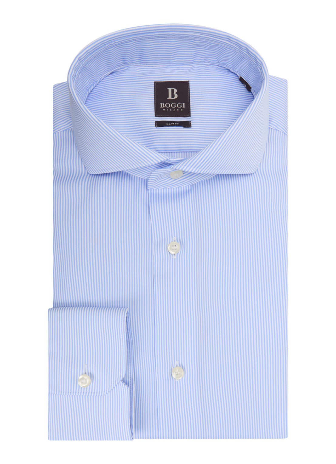 Boggi Milano Slim fit strijkvrij overhemd met streepprint - voorkant lichtblauw