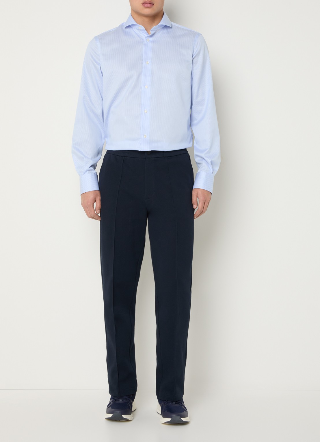 Boggi Milano Slim fit strijkvrij overhemd met streepprint - voorkant 2 lichtblauw