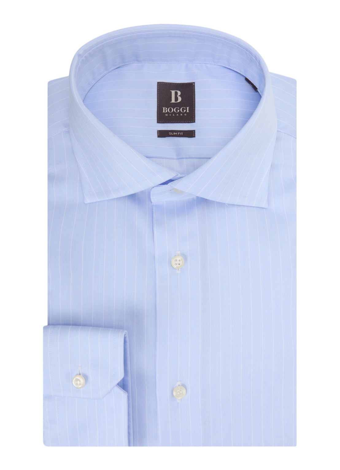 Boggi Milano Slim fit strijkvrij overhemd met streepprint - voorkant 4 lichtblauw
