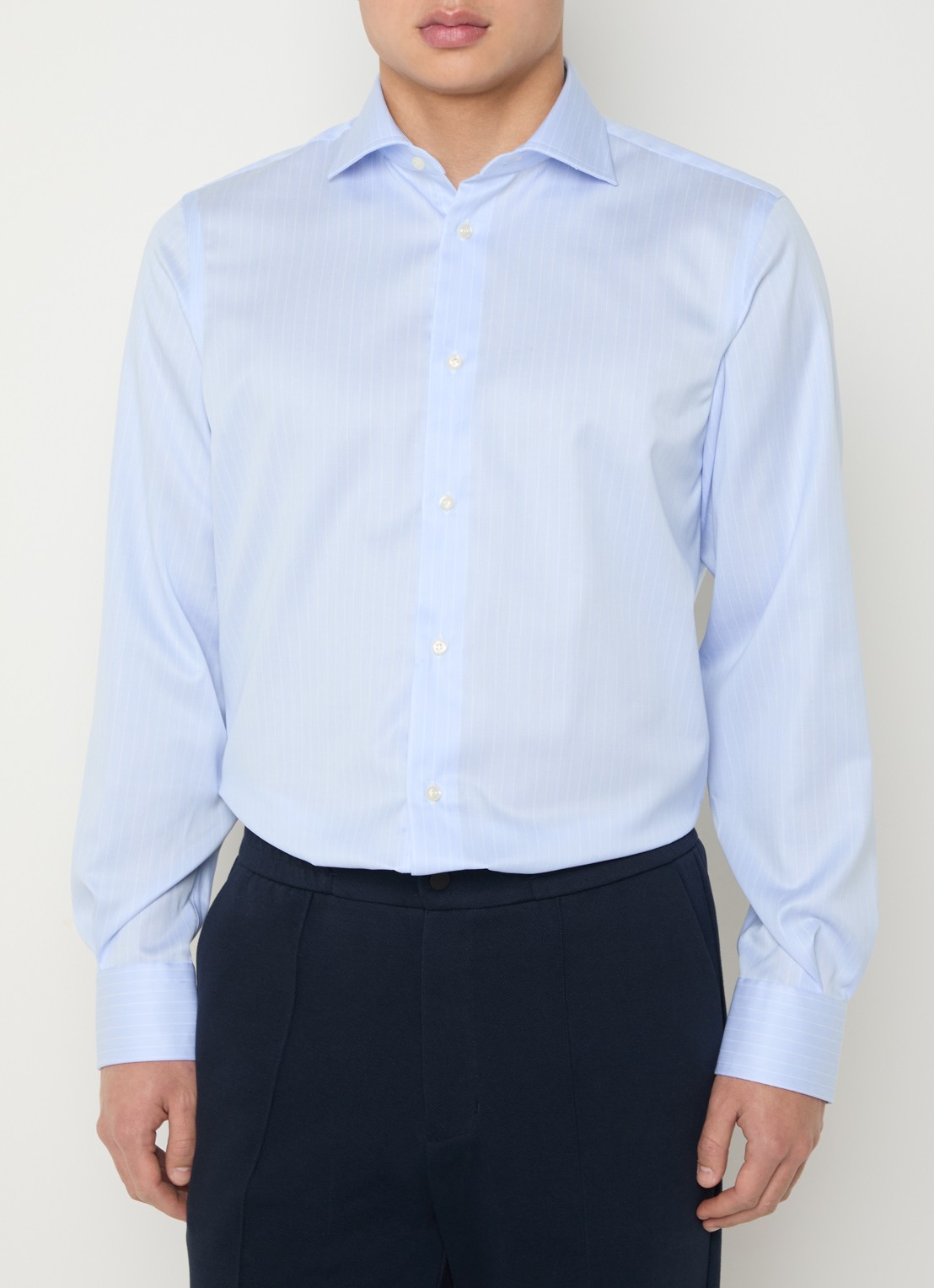Boggi Milano Slim fit strijkvrij overhemd met streepprint - detail 2 lichtblauw