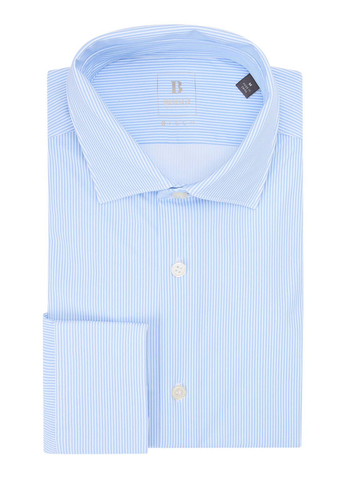 Boggi Milano Slim fit strijkvrij overhemd met wide spread kraag en streepdessin - voorkant 4 lichtblauw